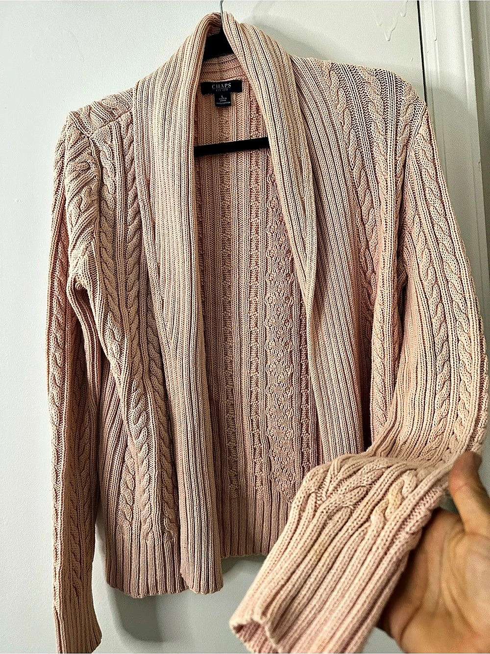 Chaps Cable Knit Cardigan in Pink Size Large - Picture 2 of 3